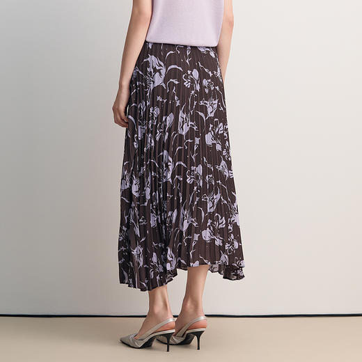 EITIE爱特爱优雅显瘦通勤紫色印花百褶A字半身裙2026春季新款8506205 商品图4