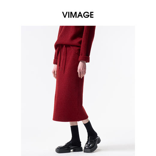 VIMAGE纬漫纪休闲直筒包臀显瘦氛围感红色针织半身裙2026春季新款V2506202 商品图3