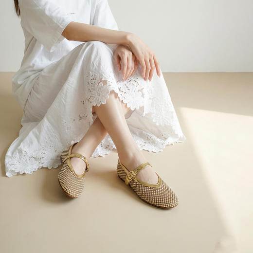 Westory2026年春季水晶渔网平底芭蕾鞋镂空平底玛丽珍休闲单鞋W26AH51031 商品图2