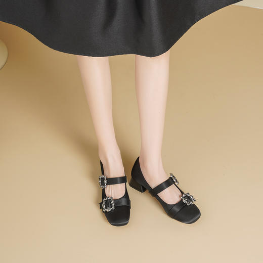 Westory2026年春季缎面低跟小方头双带玛丽珍鞋通勤百搭浅口单鞋W26AE50231 商品图3