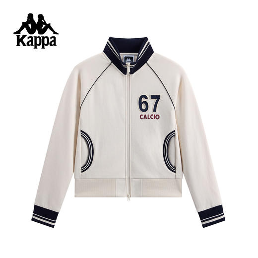 Kappa 运动外套女新款复古立领针织开衫学院风撞色夹克K0G22WK01 商品图1