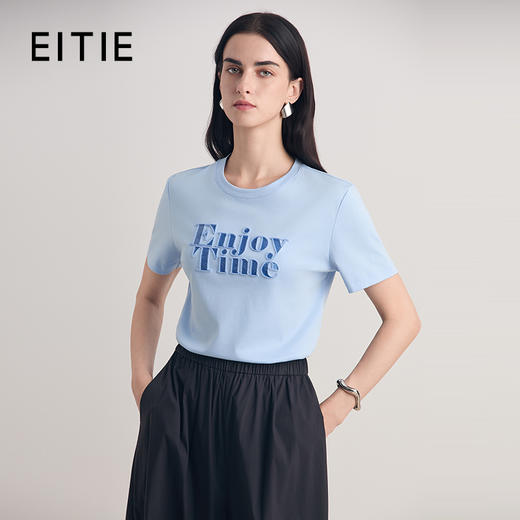 EITIE爱特爱简约logo印花短袖T恤女宽松显瘦圆领上衣2026春季新款8502203 商品图1