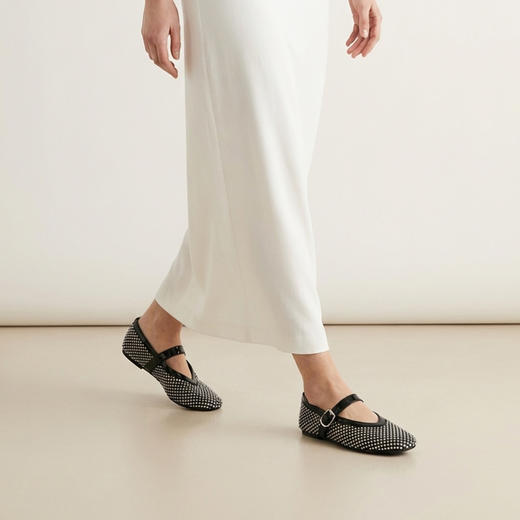 Westory2026年春季水晶渔网平底芭蕾鞋镂空平底玛丽珍休闲单鞋W26AH51031 商品图1