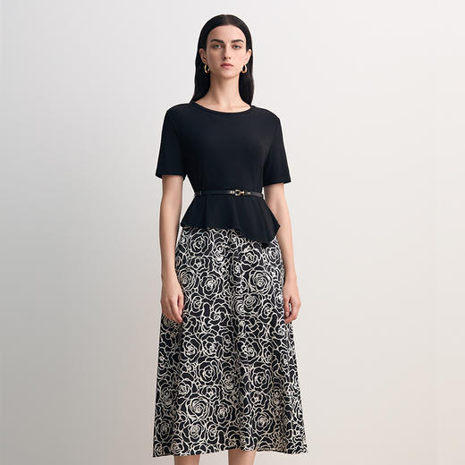 EITIE爱特爱拼接假两件圆领修身显瘦通勤连衣裙2026春新款8507207 商品图4