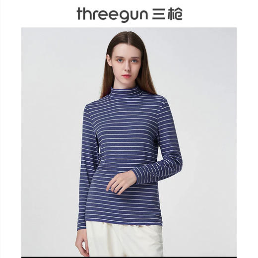 Threegun三枪 【彩条密棉】两翻领女士长袖上衣打底衫-23132A011 商品图1