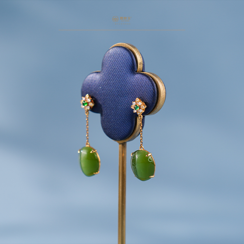 「鎏金岁月」系列【羡春】金镶碧玉猫眼耳坠