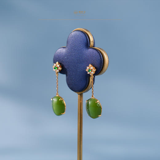 「鎏金岁月」系列【羡春】金镶碧玉猫眼耳坠 商品图0