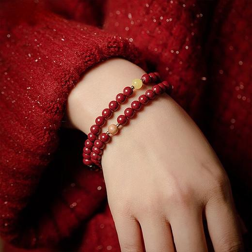 五行朱砂多宝 高含量紫金砂 五行流转白水晶蜜蜡海蓝宝等加持 送人送礼自己父母佩戴本命年  双圈朱砂手串 商品图4