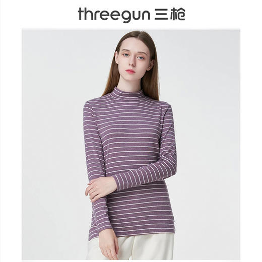 Threegun三枪 【彩条密棉】两翻领女士长袖上衣打底衫-23132A011 商品图2