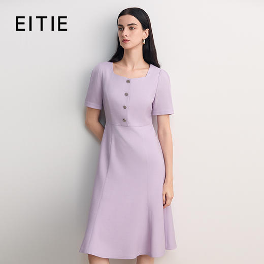 EITIE爱特爱醋纤优雅温柔方领大方收腰气质连衣裙2026春季新款8507211 商品图0