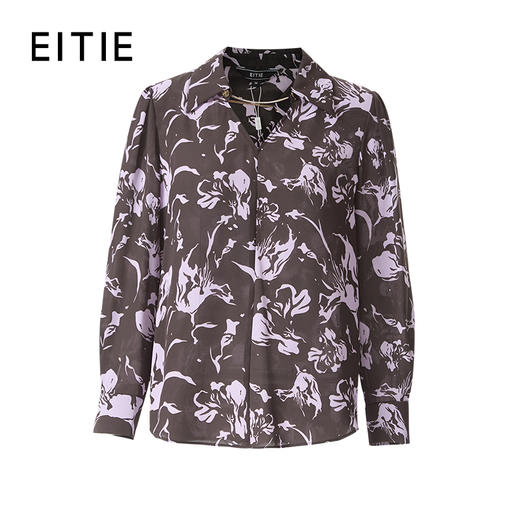 EITIE爱特爱粉色紫色印花时尚复古收腰显瘦衬衫上衣2026春季新款8513202 商品图6