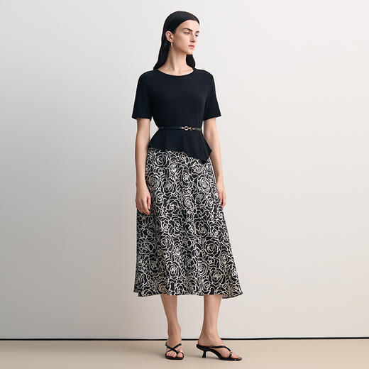 EITIE爱特爱拼接假两件圆领修身显瘦通勤连衣裙2026春新款8507207 商品图1