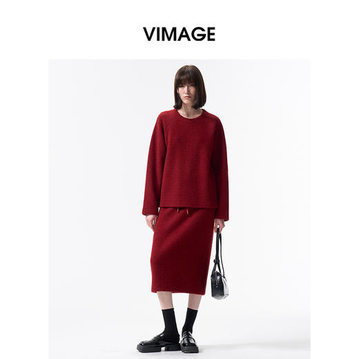 VIMAGE纬漫纪休闲直筒包臀显瘦氛围感红色针织半身裙2026春季新款V2506202 商品图1