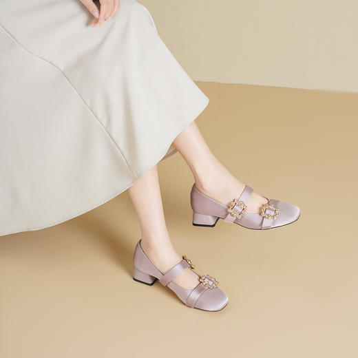 Westory2026年春季缎面低跟小方头双带玛丽珍鞋通勤百搭浅口单鞋W26AE50231 商品图4