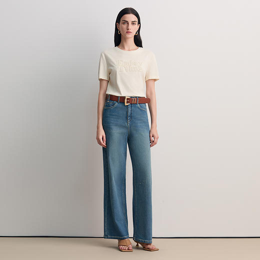 EITIE爱特爱简约logo印花短袖T恤女宽松显瘦圆领上衣2026春季新款8502203 商品图2