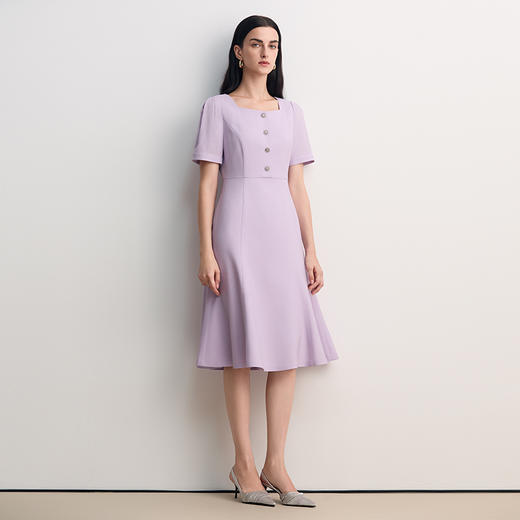 EITIE爱特爱醋纤优雅温柔方领大方收腰气质连衣裙2026春季新款8507211 商品图1