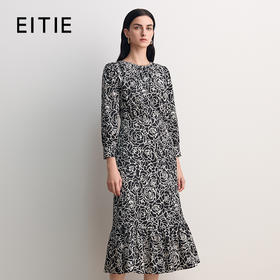 EITIE爱特爱精致法式印花收腰显瘦鱼尾下摆连衣裙2026春季新款8507208
