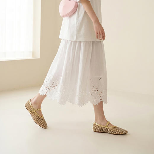 Westory2026年春季水晶渔网平底芭蕾鞋镂空平底玛丽珍休闲单鞋W26AH51031 商品图5