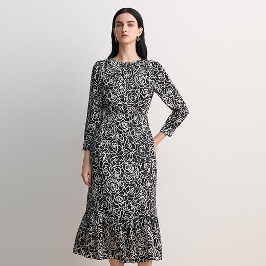 EITIE爱特爱精致法式印花收腰显瘦鱼尾下摆连衣裙2026春季新款8507208 商品图2