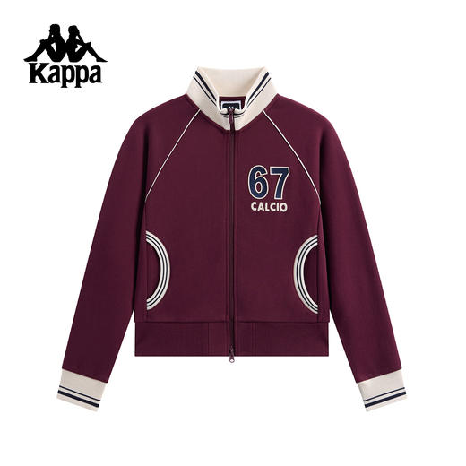 Kappa 运动外套女新款复古立领针织开衫学院风撞色夹克K0G22WK01 商品图2