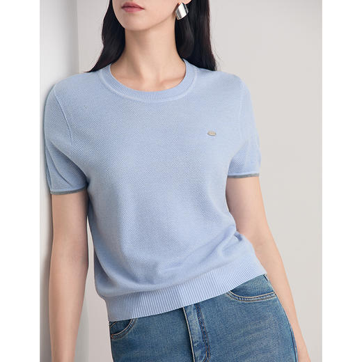 EITIE爱特爱通勤百搭柔软舒适圆领短袖针织衫2026春季新款8501211 商品图6