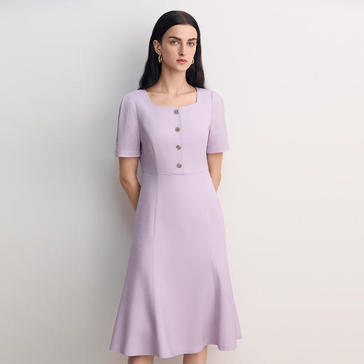 EITIE爱特爱醋纤优雅温柔方领大方收腰气质连衣裙2026春季新款8507211 商品图3