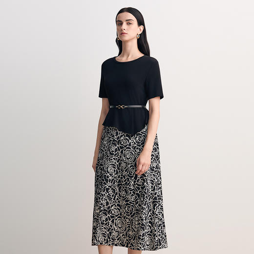 EITIE爱特爱拼接假两件圆领修身显瘦通勤连衣裙2026春新款8507207 商品图5