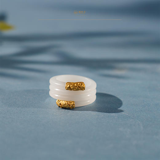 「鎏金岁月」系列【瑶官】金镶羊脂白玉戒指 商品图0