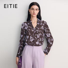 EITIE爱特爱粉色紫色印花时尚复古收腰显瘦衬衫上衣2026春季新款8513202