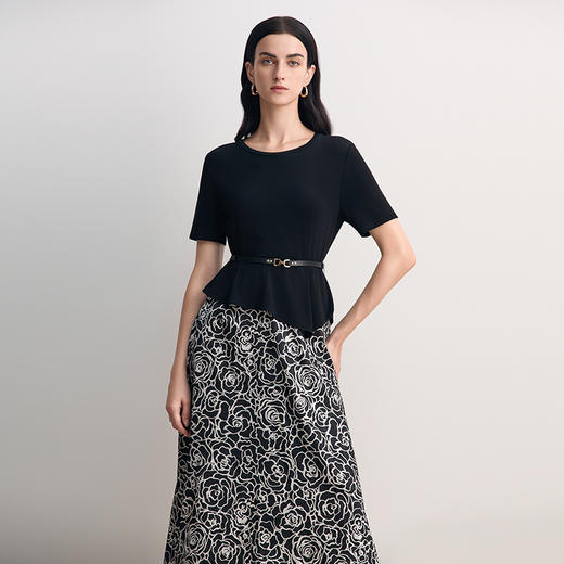 EITIE爱特爱拼接假两件圆领修身显瘦通勤连衣裙2026春新款8507207 商品图2