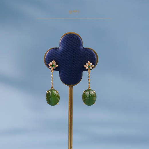 「鎏金岁月」系列【羡春】金镶碧玉猫眼耳坠 商品图4
