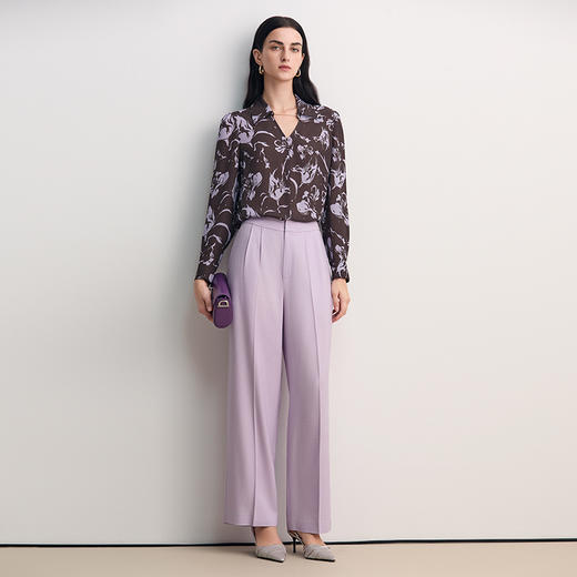 EITIE爱特爱粉色紫色印花时尚复古收腰显瘦衬衫上衣2026春季新款8513202 商品图1