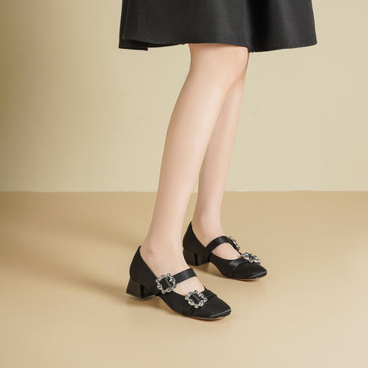Westory2026年春季缎面低跟小方头双带玛丽珍鞋通勤百搭浅口单鞋W26AE50231 商品图5