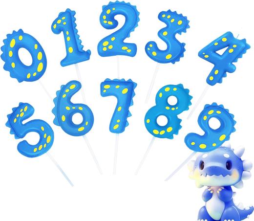 亚马逊 恐龙主题 数字蜡烛 生日派对装饰蛋糕蜡烛 环保无烟材质 蓝色 商品图0