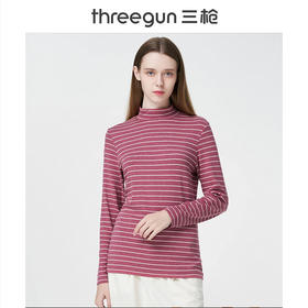Threegun三枪 【彩条密棉】两翻领女士长袖上衣打底衫-23132A011