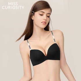 好奇蜜斯无痕内衣女小胸聚拢文胸罩套装无钢圈黑26年春显大不空杯-芭琪黑