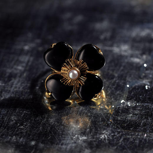 北京仓｜Goossens Paris-Trefle-天然黑色玛瑙 珍珠 戒指［法国设计师］ 商品图4