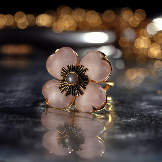 北京仓｜Goossens Paris-Trefle-天然粉色石英 珍珠 戒指［法国设计师］ 商品图1