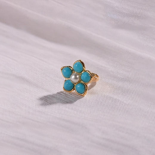 北京仓｜Gripoix Paris-Flower-松石蓝 花朵 琉璃 耳廓夹［法国设计师］ 商品图1