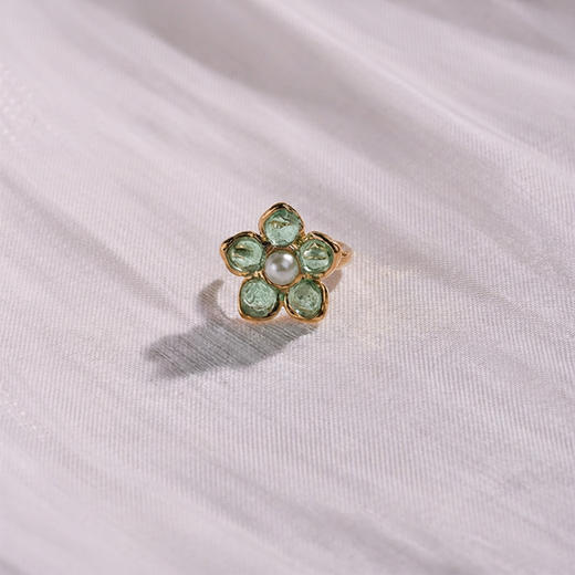 北京仓｜Gripoix Paris-Flower-light sea green 花朵 琉璃 耳廓夹［法国设计师］ 商品图1