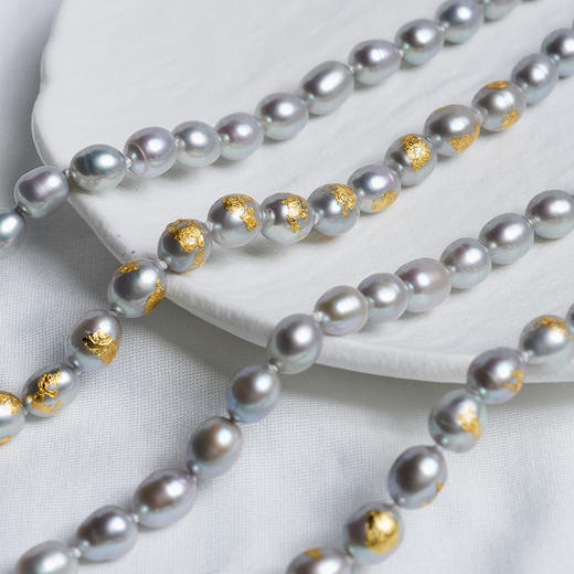 北京仓｜KARAFURU-Iwai-淡水银灰珍珠 金箔 长项链（多种戴法）［日本设计师］ 商品图4
