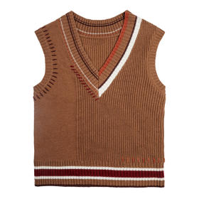 [福利价]lost in echo秋冬季美拉德复古撞色线条V领宽松针织背心毛衫马甲