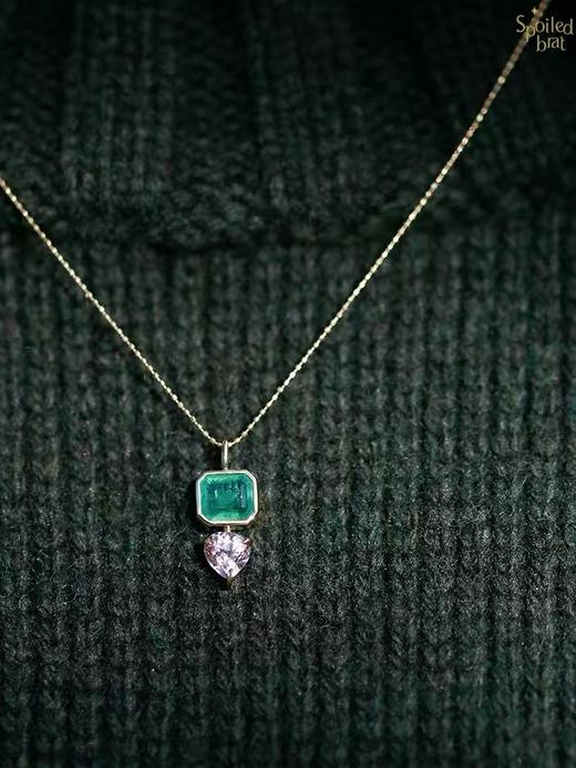 SpoiledBrat Jewelry18K金祖母绿粉色碧玺吊坠项链 商品图4