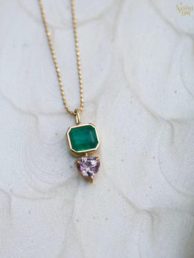 SpoiledBrat Jewelry18K金祖母绿粉色碧玺吊坠项链