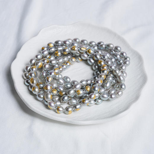 北京仓｜KARAFURU-Iwai-淡水银灰珍珠 金箔 长项链（多种戴法）［日本设计师］ 商品图3