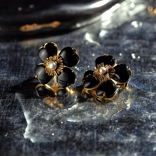 北京仓｜Goossens Paris-Trefle-天然黑色玛瑙 珍珠 耳夹（无需耳洞）［法国设计师］ 商品图1