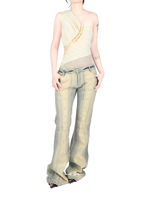 单肩抽褶拼接豹纹网纱连体衣 商品图4