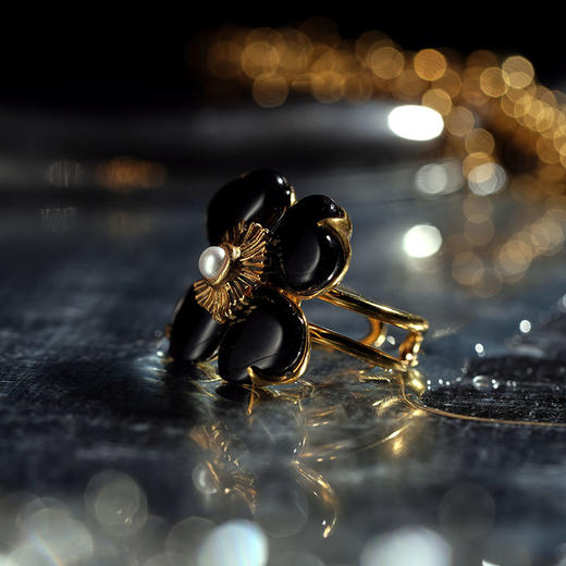 北京仓｜Goossens Paris-Trefle-天然黑色玛瑙 珍珠 戒指［法国设计师］ 商品图3