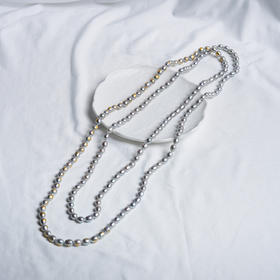 北京仓｜KARAFURU-Iwai-淡水银灰珍珠 金箔 长项链（多种戴法）［日本设计师］