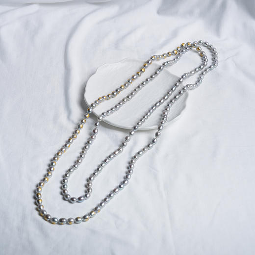 北京仓｜KARAFURU-Iwai-淡水银灰珍珠 金箔 长项链（多种戴法）［日本设计师］ 商品图0